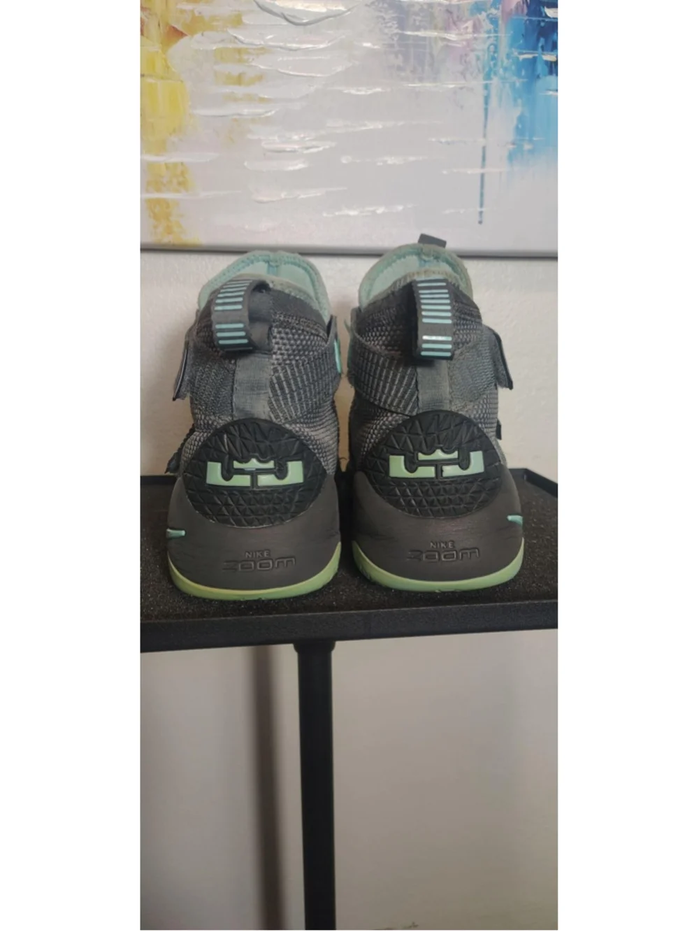 Nike LeBron Soldier 11 Shoes Youth Size 7Y Gray Mint Strap Basketball Sneakers